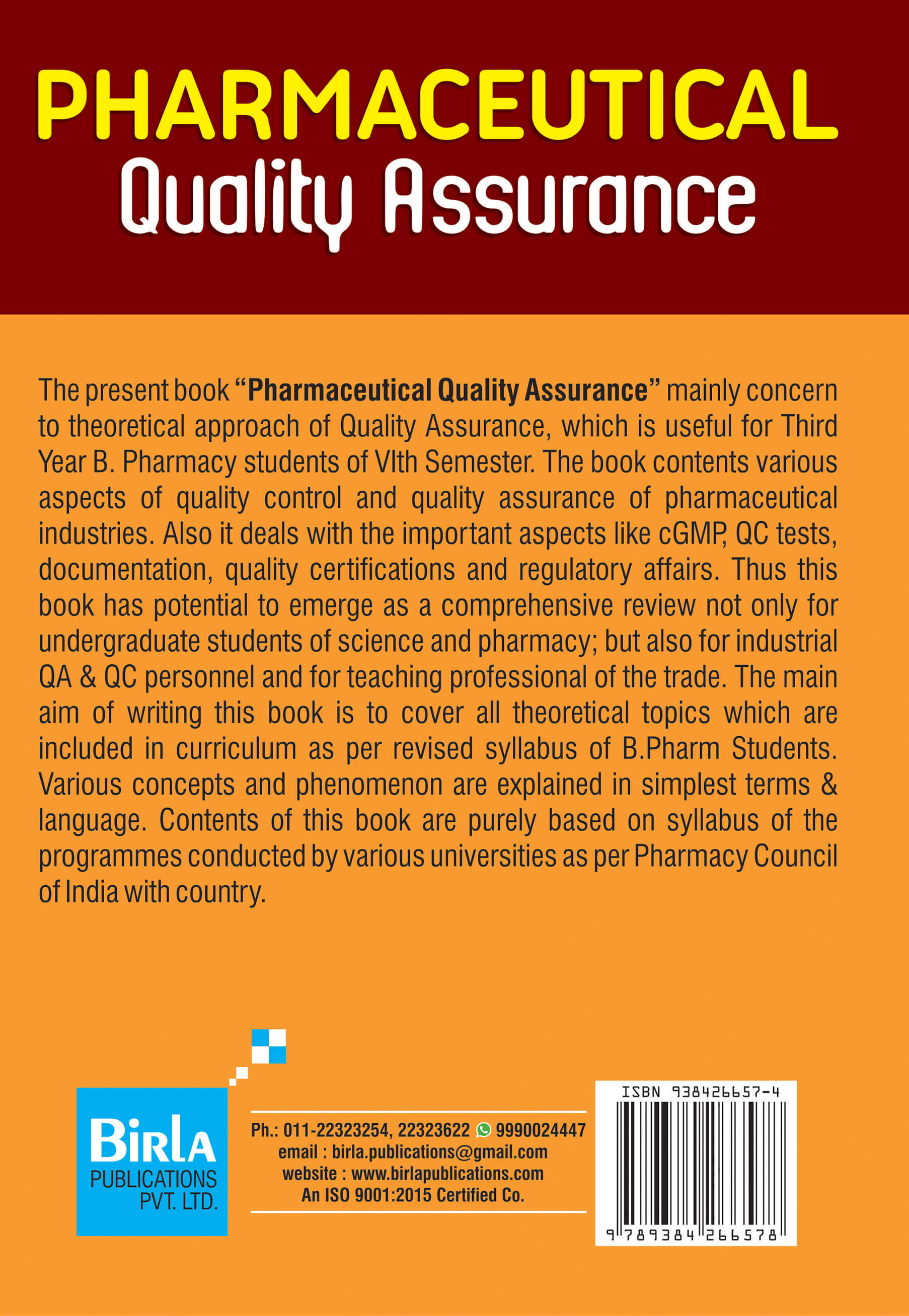 PHARMACEUTICAL QUALITY ASSURANCE || Birla Publications Pvt. Ltd.